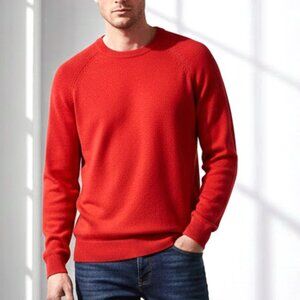 George Men's Cashmere Sweater Size 38-40 Medium Red V-Neck Long Sleeve
